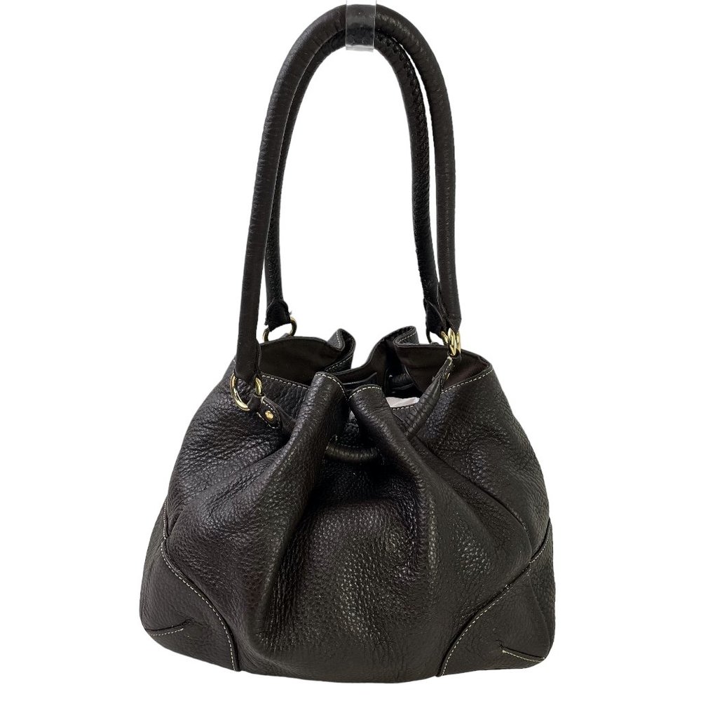 Talbots Womens Genuine Leather Dark Brown Handbag Purse Bucket Drawstring Bag